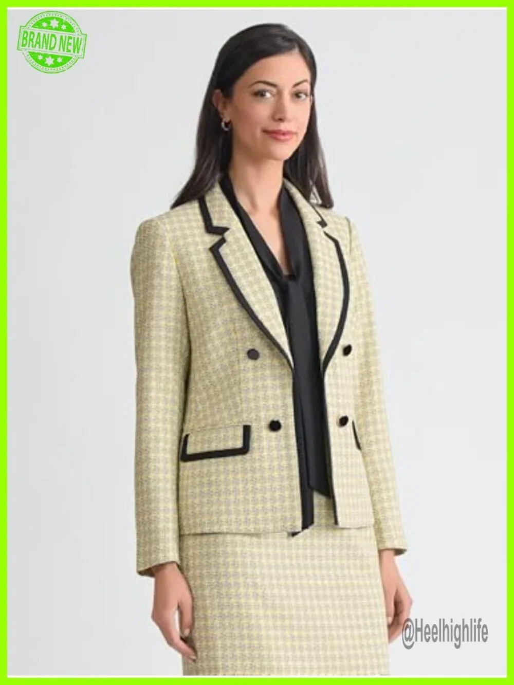 Faux Double-Breasted Framed Tweed Blazer – Business Casual Jacket
